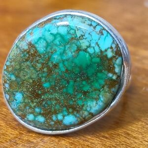 925 Sterling Silver Green Matrix Turquoise Ring Handmade Vintage (#3)